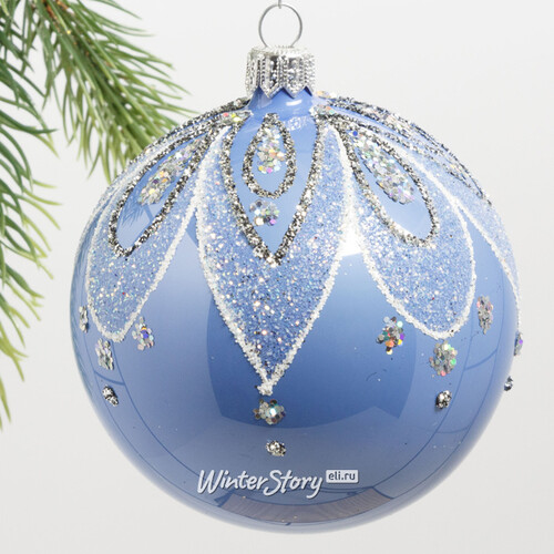 Стеклянный елочный шар Браслет 8 см голубой Фабрика Елочка