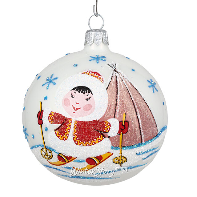 Стеклянный елочный шар Эллей 8 см белый Фабрика Елочка