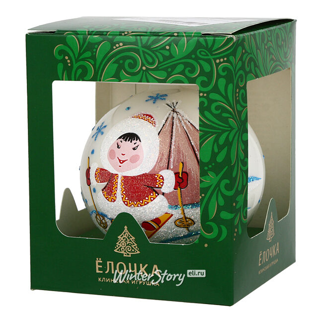 Стеклянный елочный шар Эллей 8 см белый Фабрика Елочка