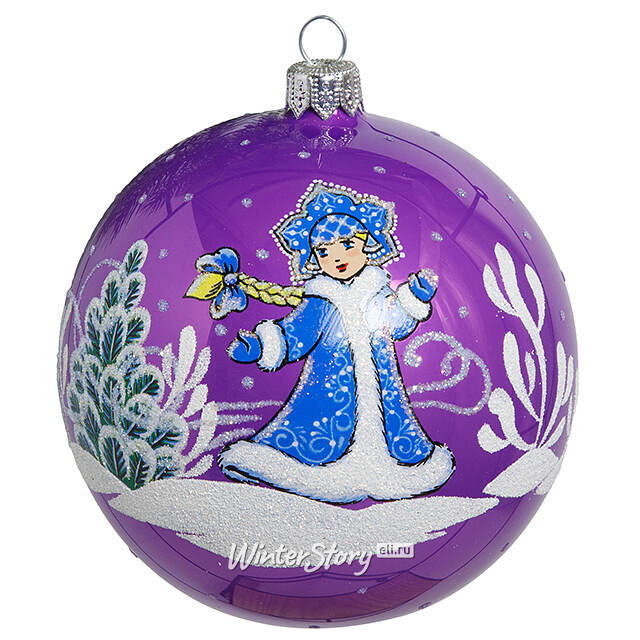Стеклянный елочный шар Снежевиночка 9 см фиолетовый Фабрика Елочка