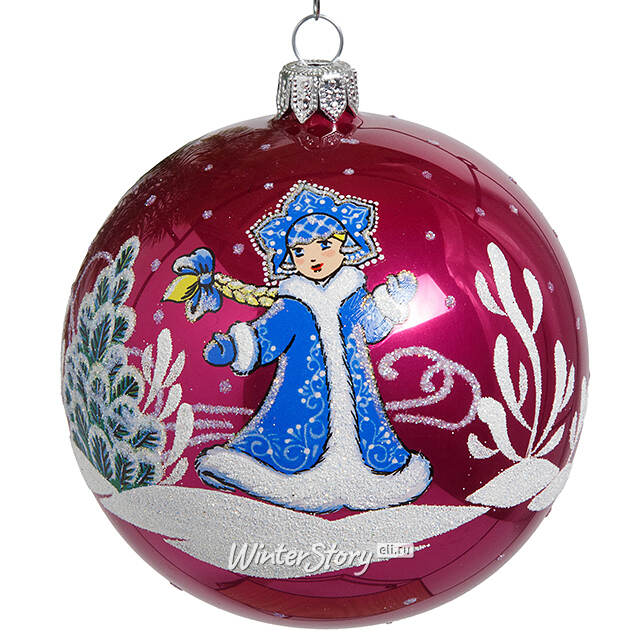 Стеклянный елочный шар Снежевиночка 9 см фуксия Фабрика Елочка