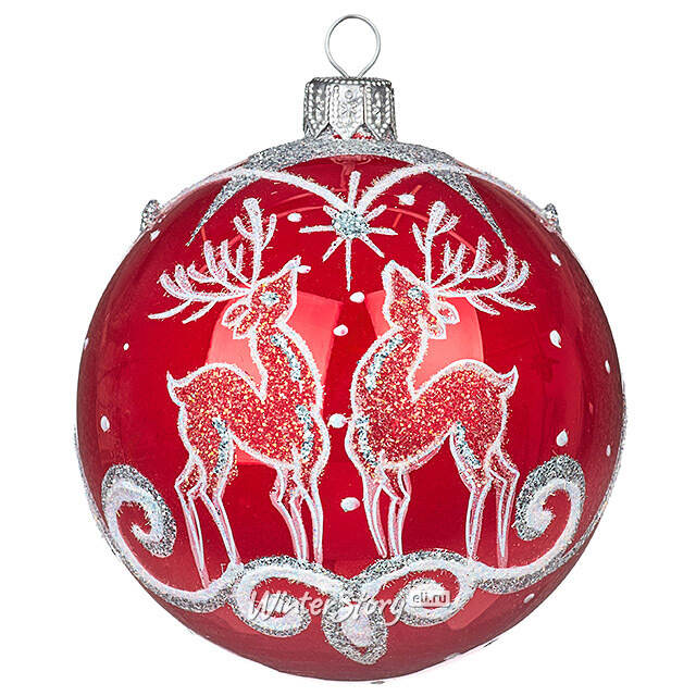 Стеклянный елочный шар Олени 8 см красный Фабрика Елочка