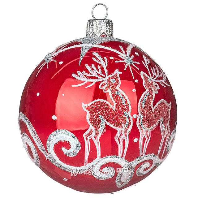 Стеклянный елочный шар Олени 8 см красный Фабрика Елочка