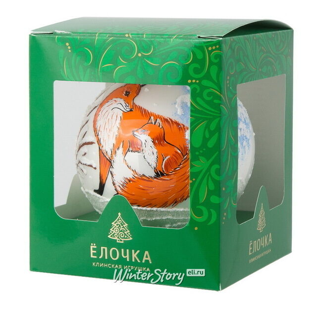Стеклянный елочный шар Лисички 9 см Фабрика Елочка