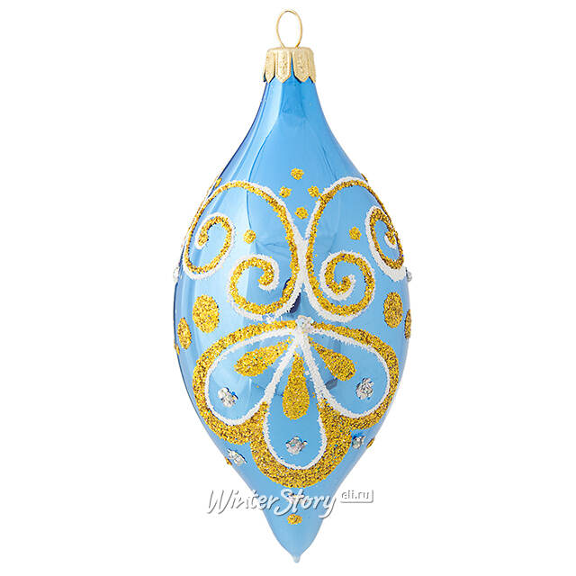 Стеклянная елочная игрушка - сосулька Лика 11 см васильковая, подвеска Фабрика Елочка