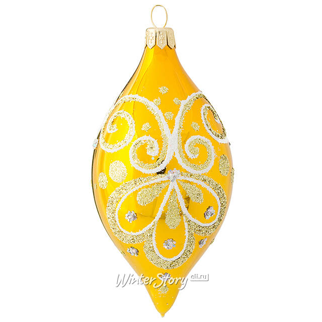 Стеклянная елочная игрушка - сосулька Лика 11 см золотая, подвеска Фабрика Елочка