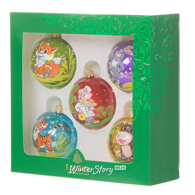 Набор стеклянных елочных шаров Айболит 6 см, 5 шт Фабрика Елочка