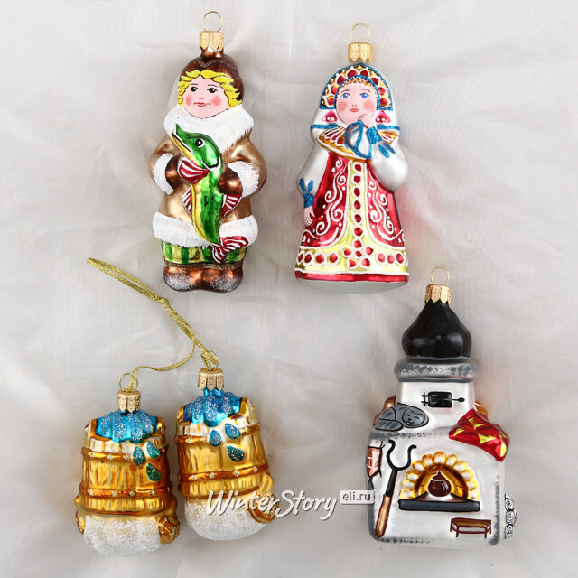 Набор стеклянных елочных игрушек По Щучьему Велению 11 см, 4 шт Фабрика Елочка