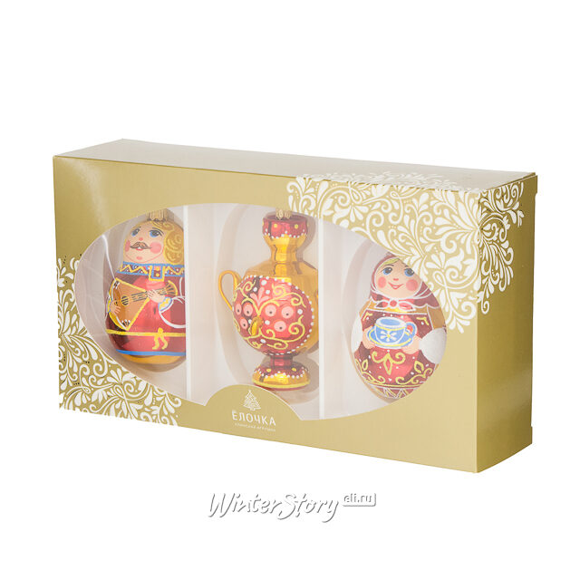 Елочные игрушки Посиделки, 3 шт, стекло Фабрика Елочка