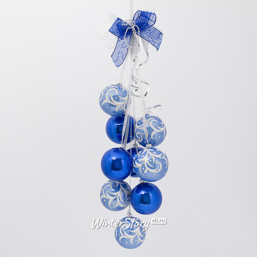 Гирлянда из новогодних шаров Вьюга 45 см синяя, стекло Фабрика Елочка