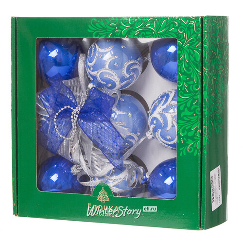 Гирлянда из новогодних шаров Вьюга 45 см синяя, стекло Фабрика Елочка