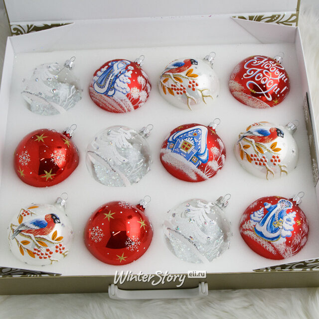 Набор стеклянных елочных шаров Новогодняя Сказка 8 см, 12 шт Фабрика Елочка