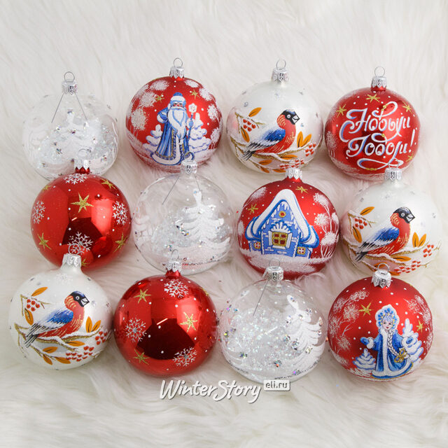 Набор стеклянных елочных шаров Новогодняя Сказка 8 см, 12 шт Фабрика Елочка