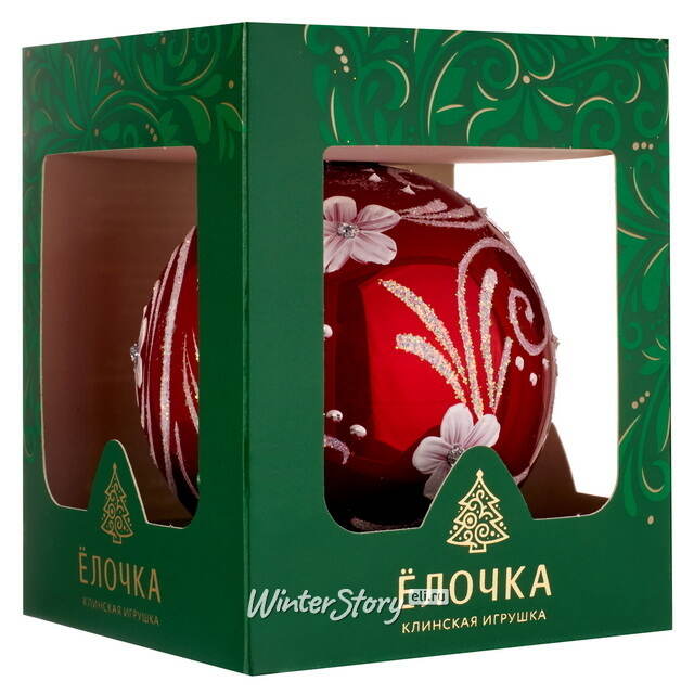 Стеклянный елочный шар Белые Цветы 7 см красный Фабрика Елочка
