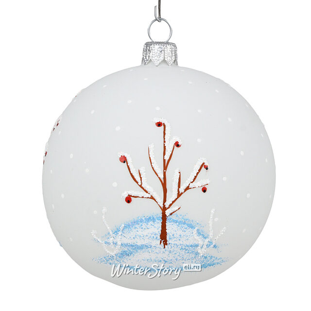 Стеклянный елочный шар Олени 9 см белый Фабрика Елочка