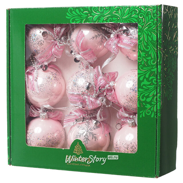 Гирлянда из стеклянных шаров Морозный Узор 104 см розовая, стекло Фабрика Елочка