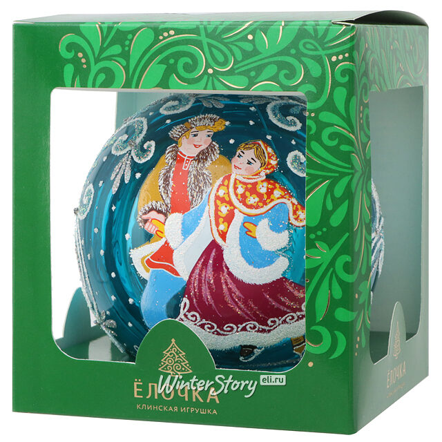 Стеклянный елочный шар Ледяные Кружева 11 см голубой Фабрика Елочка