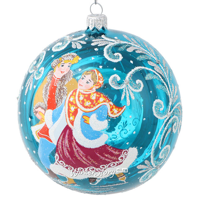 Стеклянный елочный шар Ледяные Кружева 11 см голубой Фабрика Елочка