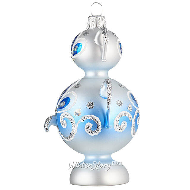Стеклянная елочная игрушка Самоварчик Ажурный 11 см синяя, подвеска Фабрика Елочка