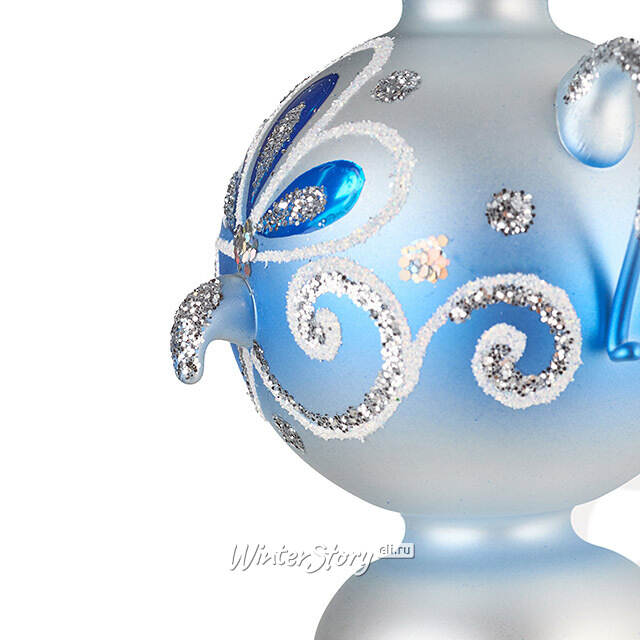 Стеклянная елочная игрушка Самоварчик Ажурный 11 см синяя, подвеска Фабрика Елочка