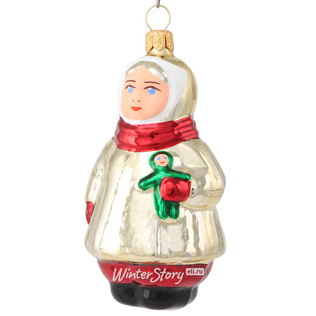 Стеклянная елочная игрушка Девочка с куклой 9 см, подвеска Фабрика Елочка