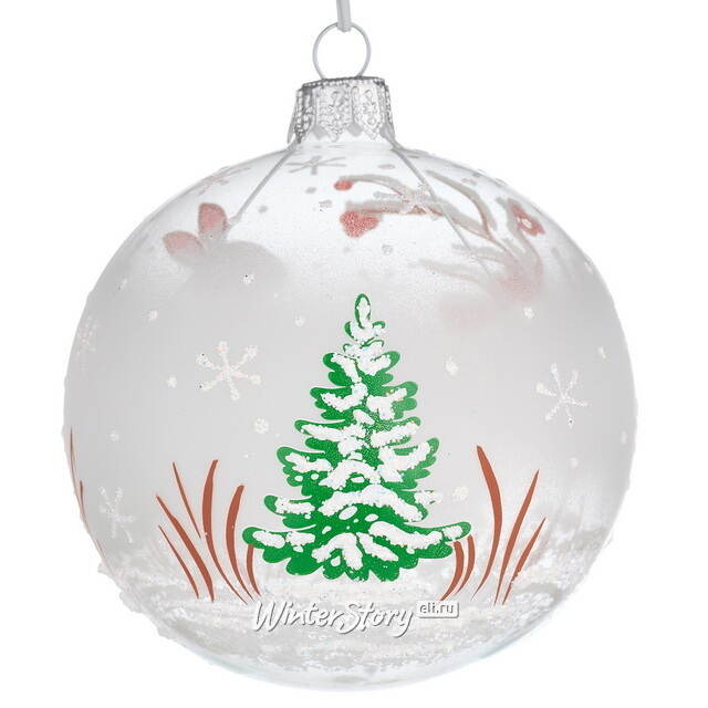 Стеклянный елочный шар Зайчики 9 см Фабрика Елочка