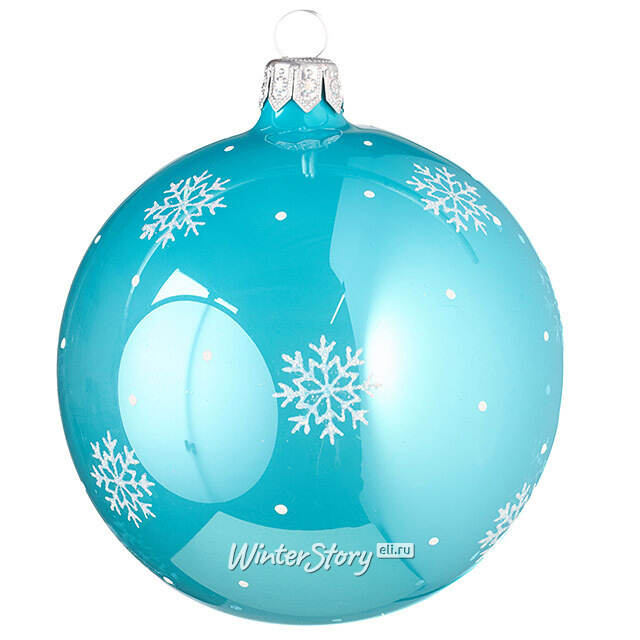 Стеклянный елочный шар Снегирь 9 см голубой Фабрика Елочка