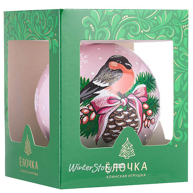 Стеклянный елочный шар Снегирь 9 см розовый Фабрика Елочка