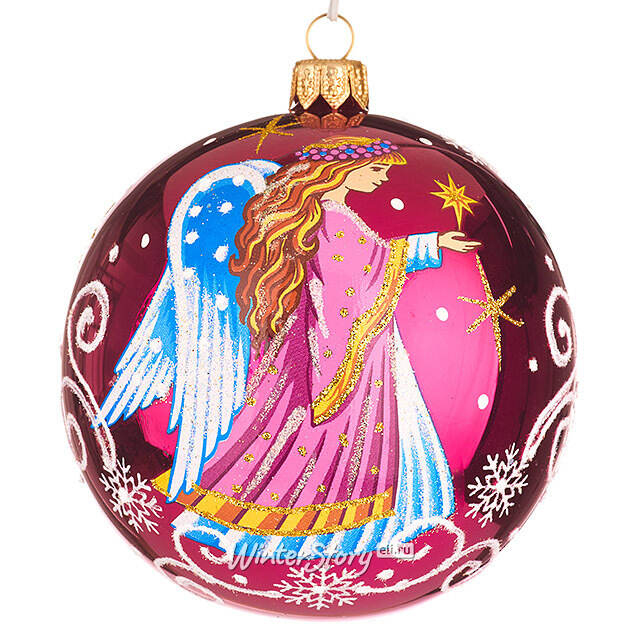 Стеклянный елочный шар Нежность 10 см вишневый Фабрика Елочка