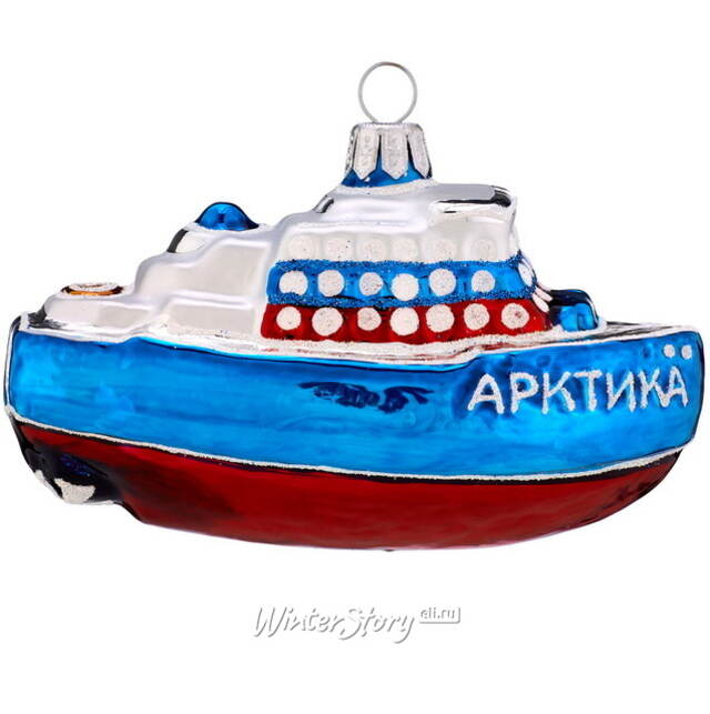 Елочная игрушка Ледокол Триколор 10 см, стекло Фабрика Елочка