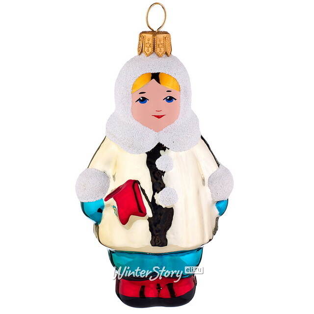 Елочная игрушка Девочка с флажком 8 см, стекло Фабрика Елочка
