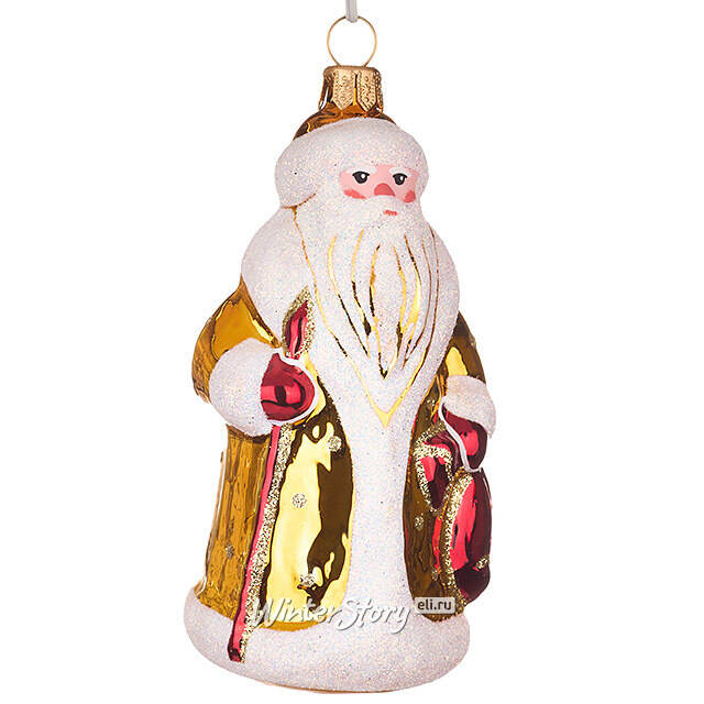 Стеклянная елочная игрушка Дед Мороз 11 см золотая Фабрика Елочка