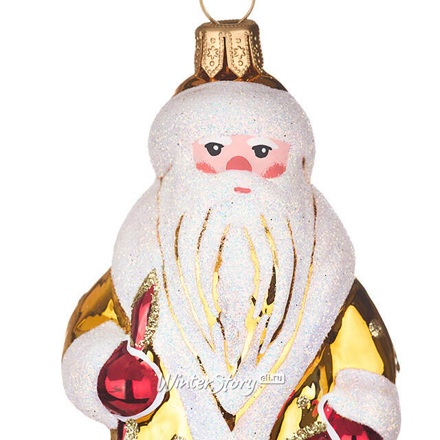 Стеклянная елочная игрушка Дед Мороз 11 см золотая Фабрика Елочка