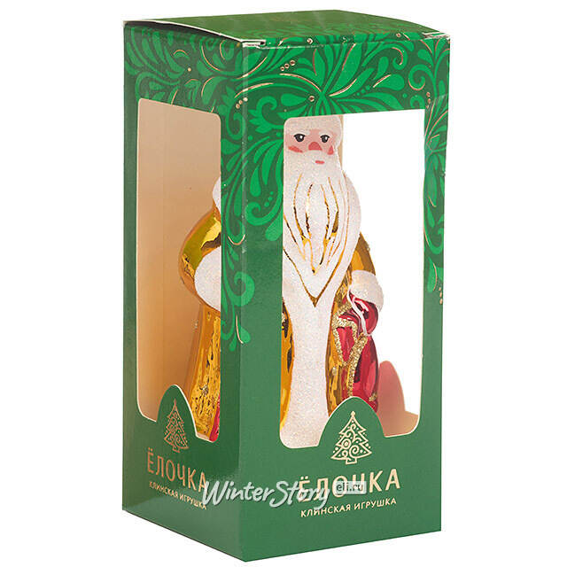 Стеклянная елочная игрушка Дед Мороз 11 см золотая Фабрика Елочка