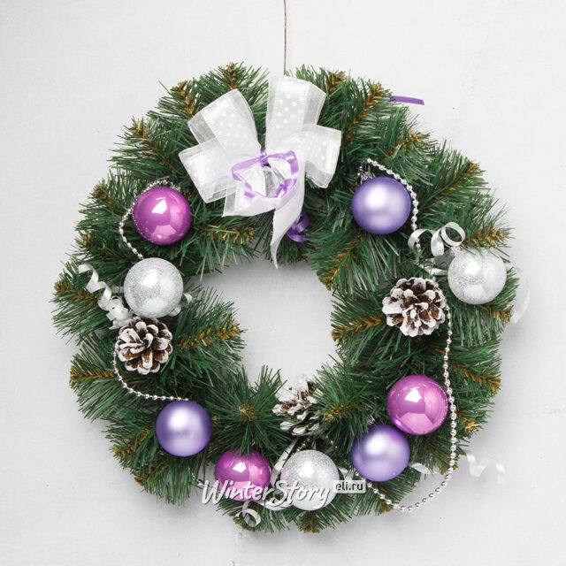 Венок Этюд 28 см фиолетовый с серебряным Фабрика Елочка