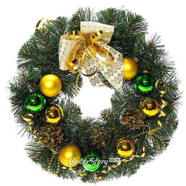 Венок Этюд 28 см золотой с зеленым Фабрика Елочка