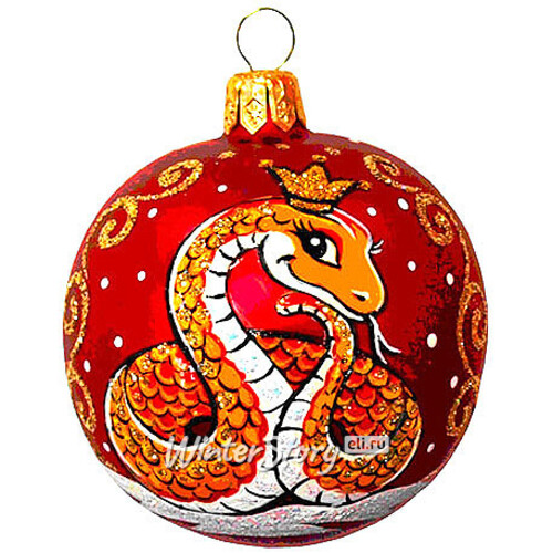 Стеклянный елочный шар Зодиак - Змея 6 см красный Фабрика Елочка