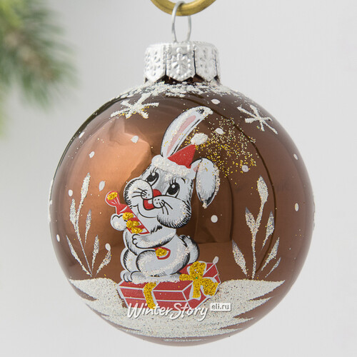 Стеклянный елочный шар Зодиак - Кролик мечтатель 6 см шоколадный Фабрика Елочка