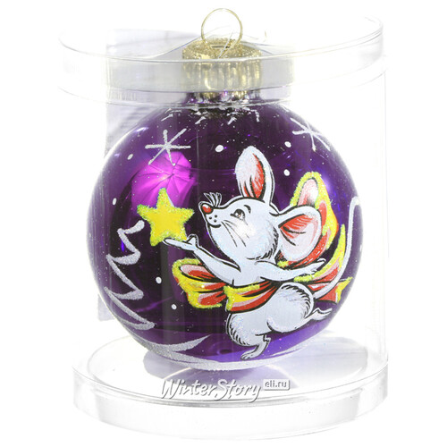 Стеклянный елочный шар Зодиак - Мышонок Волшебник 6 см фиолетовый Фабрика Елочка