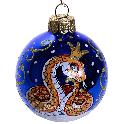 Стеклянный елочный шар Зодиак - Змея 6 см синий Фабрика Елочка