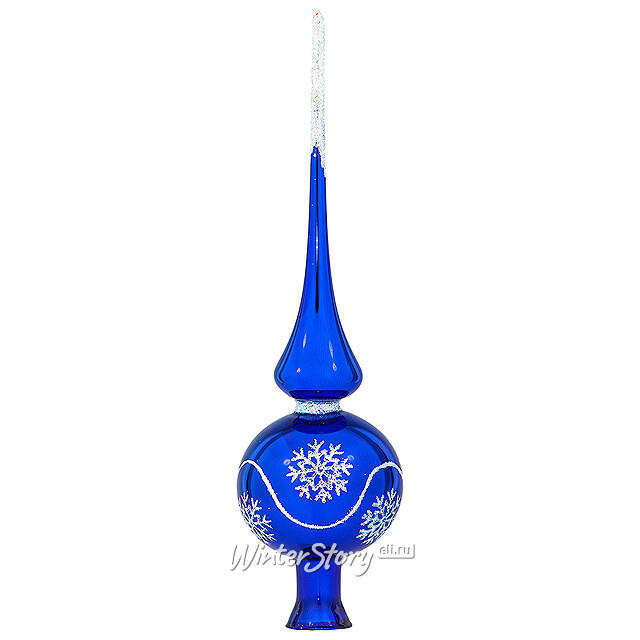 Верхушка Снежок 28 см синяя, стекло Фабрика Елочка