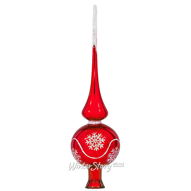 Верхушка Снежок 28 см красная, стекло Фабрика Елочка