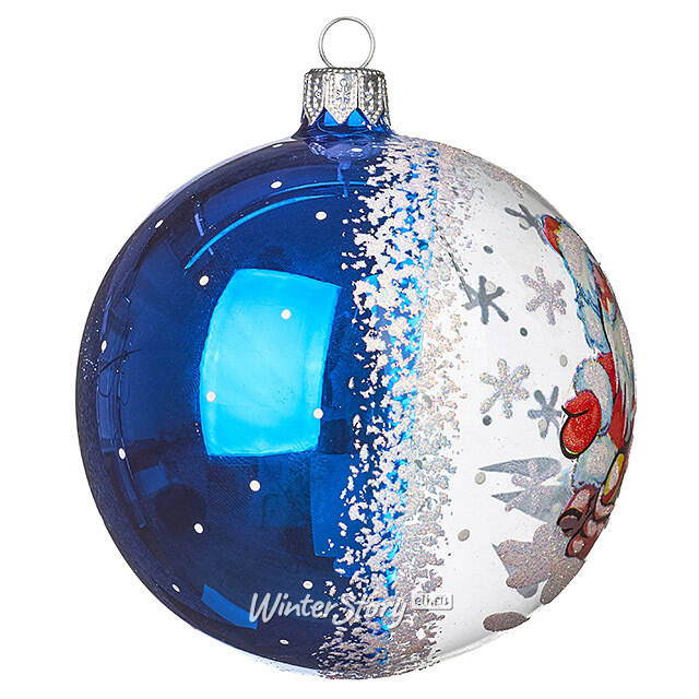 Стеклянный елочный шар Морозко 9 см синий Фабрика Елочка