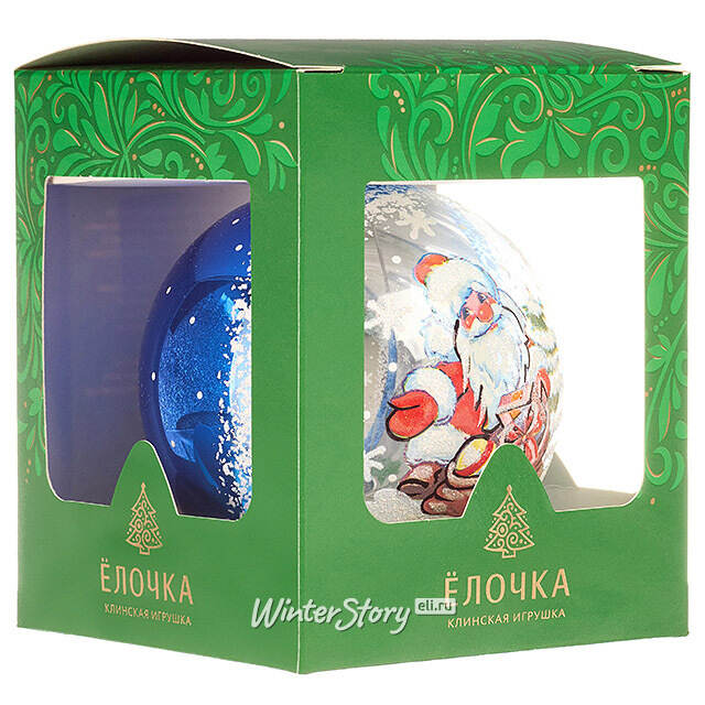 Стеклянный елочный шар Морозко 9 см синий Фабрика Елочка