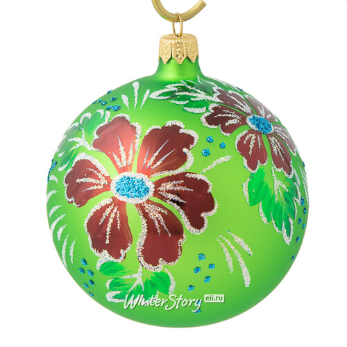 Стеклянный елочный шар Пожелание 9 см зеленый Фабрика Елочка