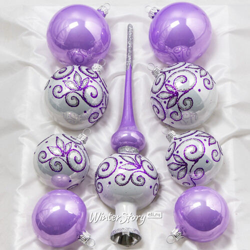 Набор стеклянных елочных шаров с верхушкой Признание фиолетовый Фабрика Елочка