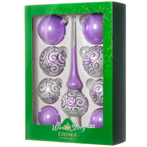 Набор стеклянных елочных шаров с верхушкой Признание фиолетовый Фабрика Елочка