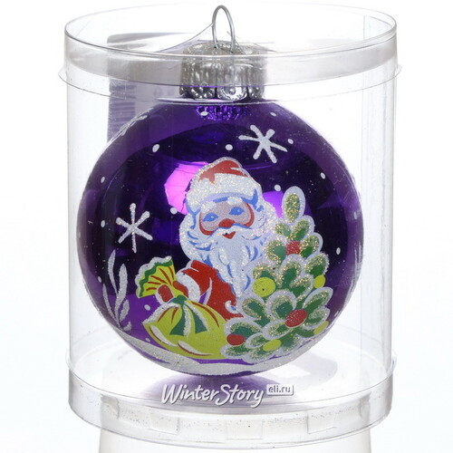 Стеклянный елочный шар Дедушка Мороз 6 см фиолетовый Фабрика Елочка