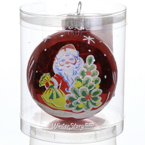 Стеклянный елочный шар Дедушка Мороз 6 см красный Фабрика Елочка