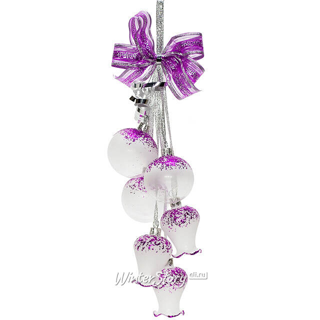 Стеклянное елочное украшение Гирлянда Воздушная 35 см фиолетовая Фабрика Елочка